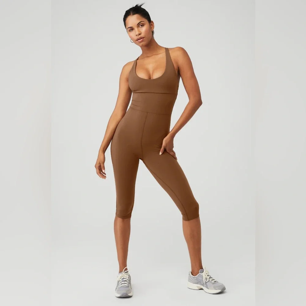 Airbrush Physique Onesie from ALO in cinnamon brown - Picture 1 of 11